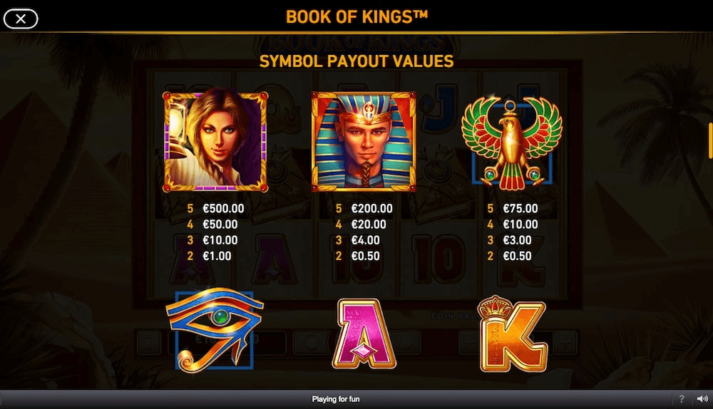 Tabla de pagos de Book of Kings